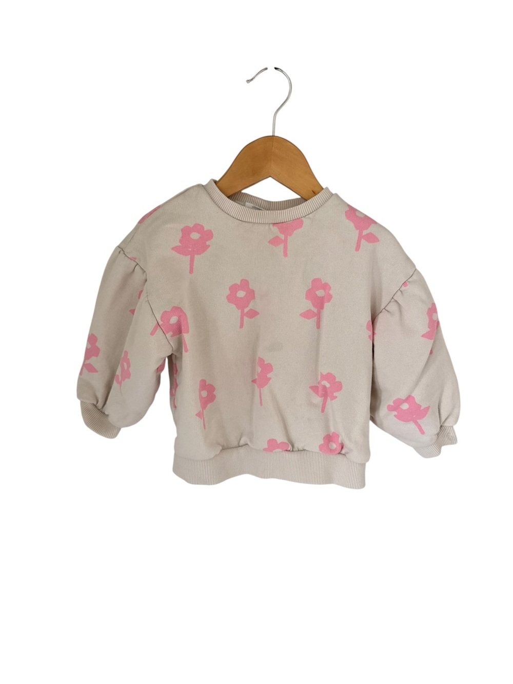 Zara Beige Sweatshirt with Pink Floral Motif